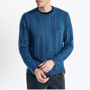Piombo Men's Deep Blue Cable Knit Crewneck Sweater